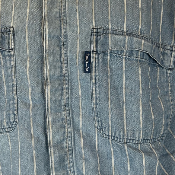 Vintage Levi’s Diamond Label Denim Shirt Mens Large Blue Striped Cotton Pockets - Picture 6 of 13
